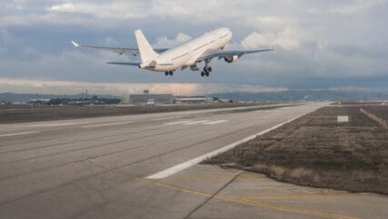 Passenger airplane landing