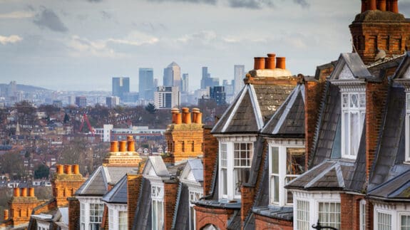 View across Victorian properties in London.