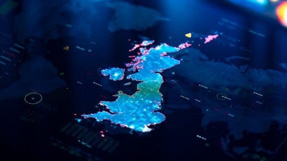 Dark blue map showing the UK