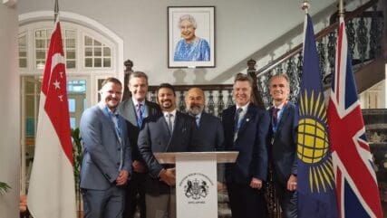 Pictured from right to left: Rob Cowling and Bryan Blesto from Irwin Mitchell, Niro Cooke and Tulsi Wallooppillai from the CWEIC, Simon Blake from Price Bailey, Guy Dru Drury, Chief Representative for the CBI in China, NE & SE Asia