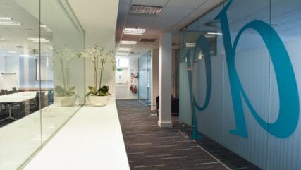 Empty hallway of Price Bailey office in Cambridge