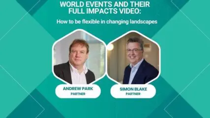 Teal background with details on our World events and their full impacts video.