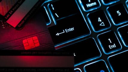 Close up of keyboard with red glow