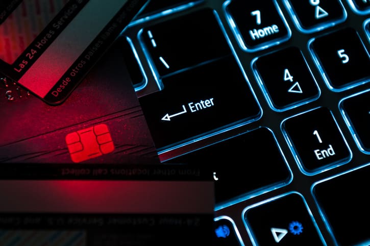 Close up of keyboard with red glow