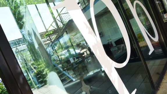 Glass doors to Price Bailey's Norwich office