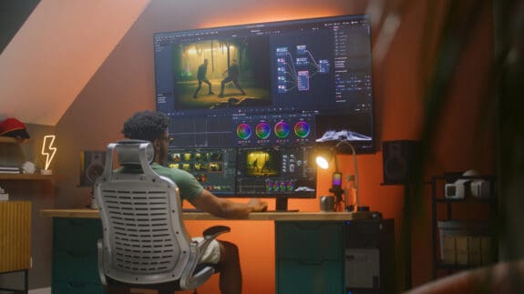 Young male sat at his desk working