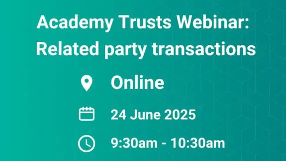 Teal background with details of our Related party transactions webinar. 24 June 2025 | 9:30am - 10:30am