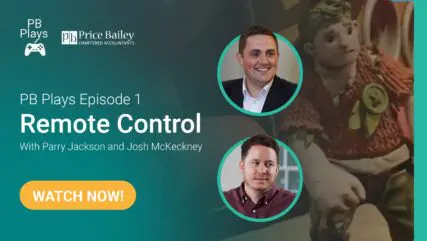 Thumbnail image of the wording: PB Plays Episode 1 Remote Control With Parry Jackson and Josh Mckeckney. Image features photos of Parry and Josh and a screenshot of the game 'It takes two'.