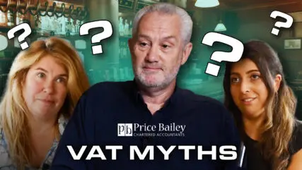 Image of Greg Mayne, Nicola Stewart and Andrea Saphiris, VAT experts at Price Bailey, sharing VAT advice at a pub.