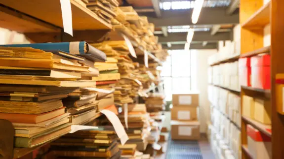 old documents and books stored in the library