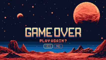 8bit pixel art video game over screen, mars planet